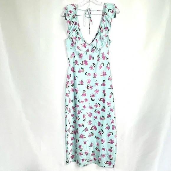 Zara Ruffled V-Neck Floral Slip Dress Sz M - Picture 8 of 12